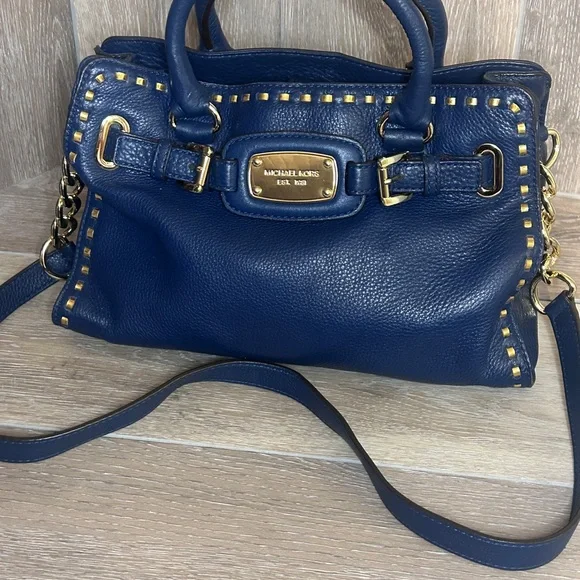 Michael Kors Dark Blue Satchel with Gold Accents